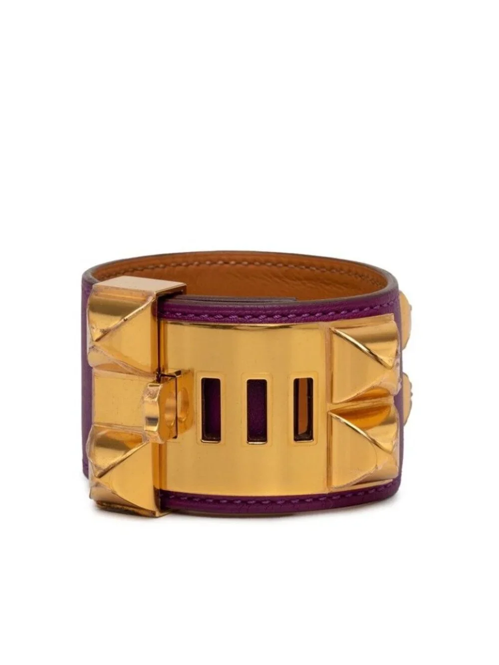 Hermes Collier de Chien Bracelet Purple Gold Leather Plated